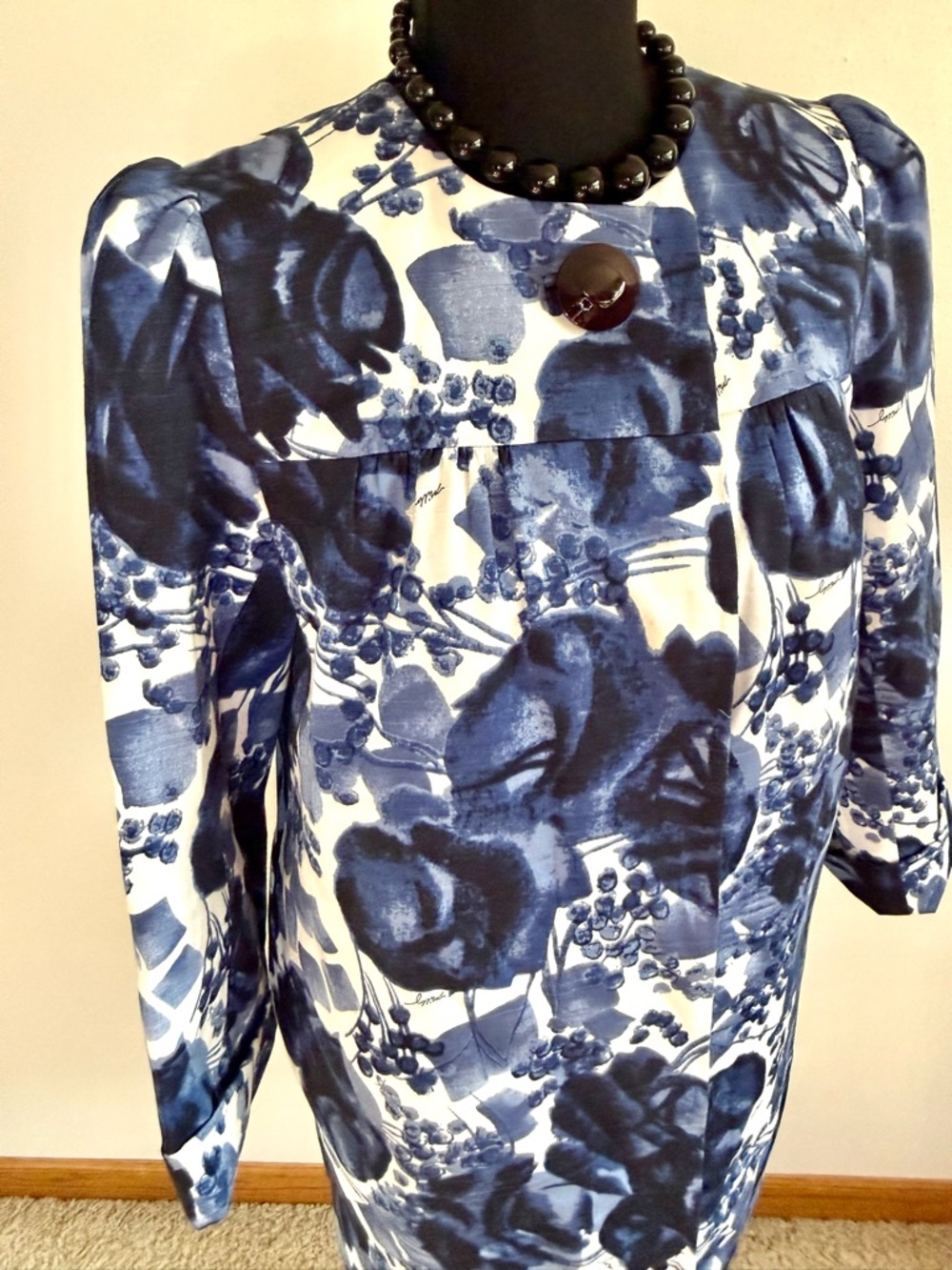 Milly Blue Floral Coat Dress Size 4 Cotton Structured Jacket - Picture 4 of 14